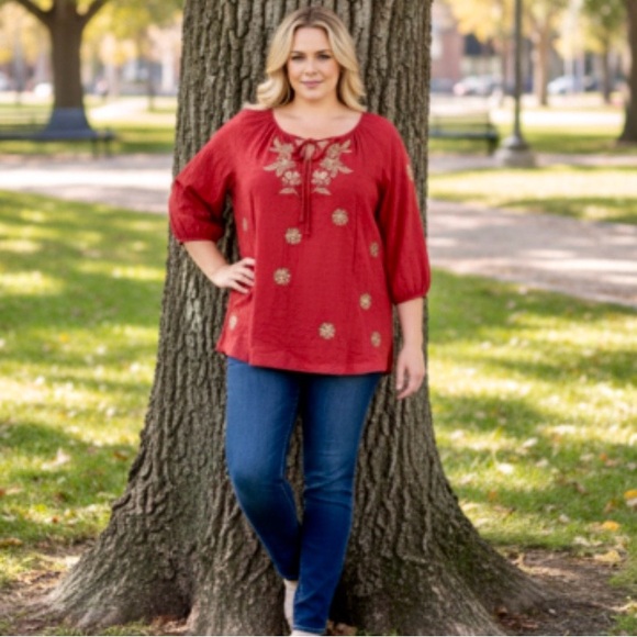 Skies Are Blue Tops - Anthropologie Skies Are Blue Red Floral Peasant Top